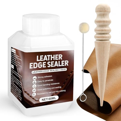 Aceite para Bordes de Cuero, Reparador Cuero, Sellador Potente, Ideal para Sellar los Bordes de Carteras, Cinturones, Zapatos y Otros Artículos de Piel, con Herramienta de Esmerilado, 60ML