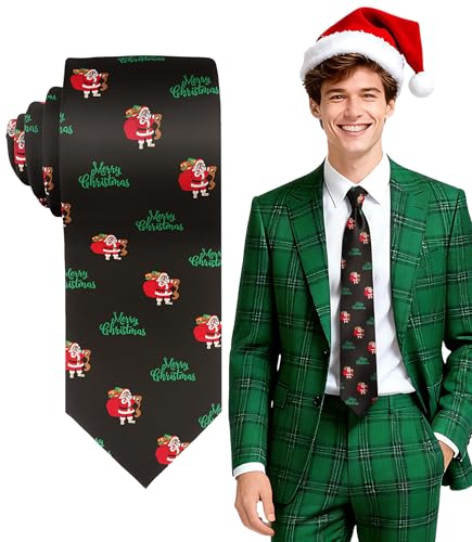 FIXSMITH Mens Christmas Tie Neck Ties for Men Black Neckties Christmas Gifts for Dad HusbandBoyfriend 3.15 Wide