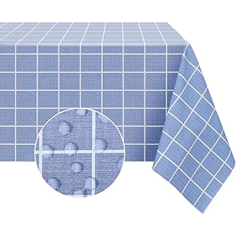 Romanstile Rectangle Plastic Tablecloth, 100% Waterproof Oil-Proof Checkered PVC Table Cloths, Heavy Duty Vinyl Table Covers for Dining, Camping, Picnic, Outdoor - 60 x 84 Inch, Blue Cover