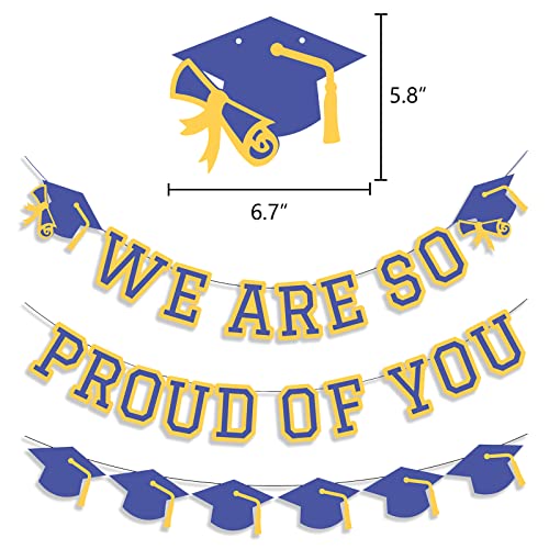 Image of We Are So Proud Of You Banner Graduation Party Decorations Congrats Grad Cap Garlands Wall Sign Blue Yellow