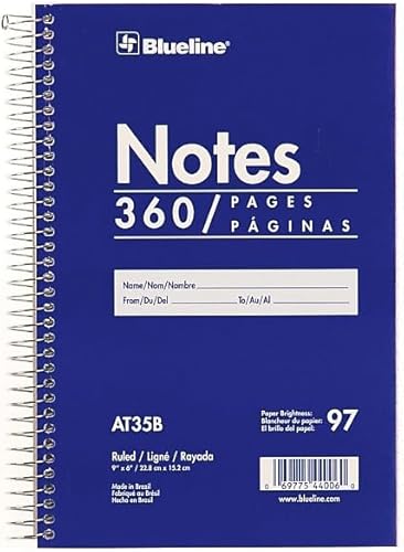 Blueline Steno PadNote Pad, Spiral Binding with Flexible Blue Cover, 9 x 6 x 0.813 Inches, 360 Pages (AT35B)