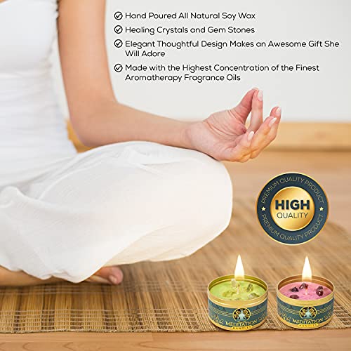 Meditation Candles with Crystals | Natural Aromatherapy Candles for Relaxation & Healing | Stress Relief Candles for Yoga, Meditation & Self Care | 4 Pack Gift Set - Image 7