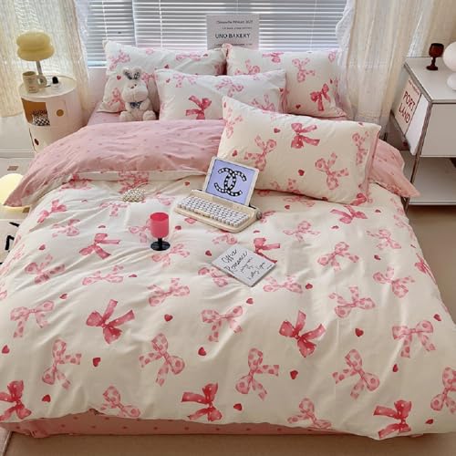 Lanqinglv Bettwäsche 155x220 Mädchen Rosa Schleifen Kinder Wendebettwäsche – Ansicht 1