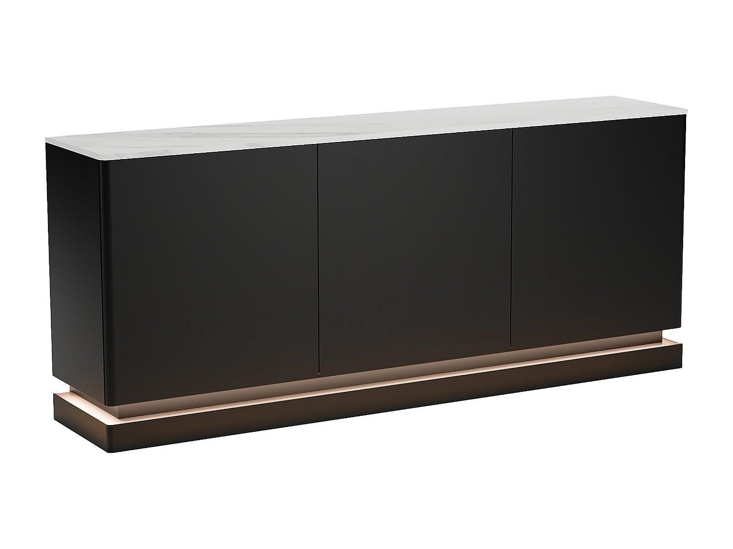 PASCAL MORABITO Vente-Unique - Buffet 3 Portes avec LEDs en MDF - Noir et Effet marbre Blanc - DEVIKA