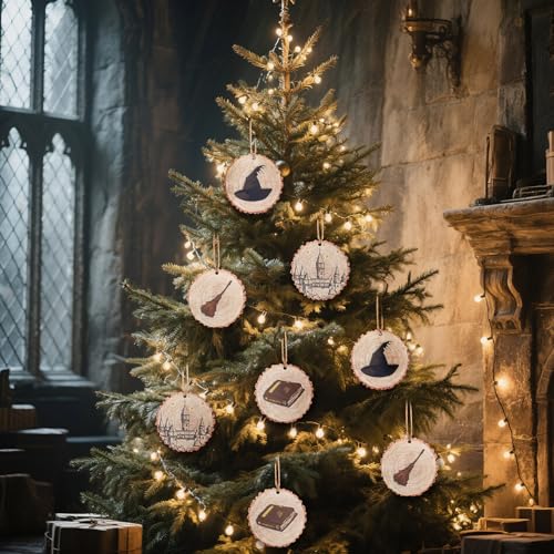 Image of Soulchen 12 Pcs Magical Wizard Party Decor Wizard Magic Lover Gifts Wooden Vintage Magic Hat Book Castle Broom Hanging Ornaments Sign for Room Home Birthday Party Decoration