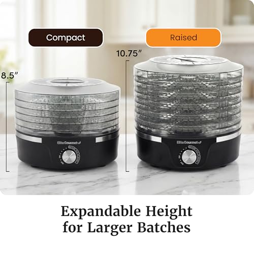 Elite Gourmet EFD319 Food Dehydrator, 5 BPA-Free 11.4" Trays Adjustable Temperature Controls, Jerky, Herbs, Fruit, Veggies, Dried Snacks, Black