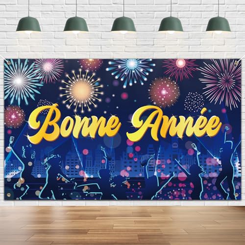 DPKOW Décoration Nouvel an 2026 Bannière, Grande bannière de Bonne Année en Tissu Deco Jour de l'An 2026 Bannière Feux d'artifice Colorés Nouvel an Toile de Fond Deco de Extérieur Jardin, 185 * 110cm