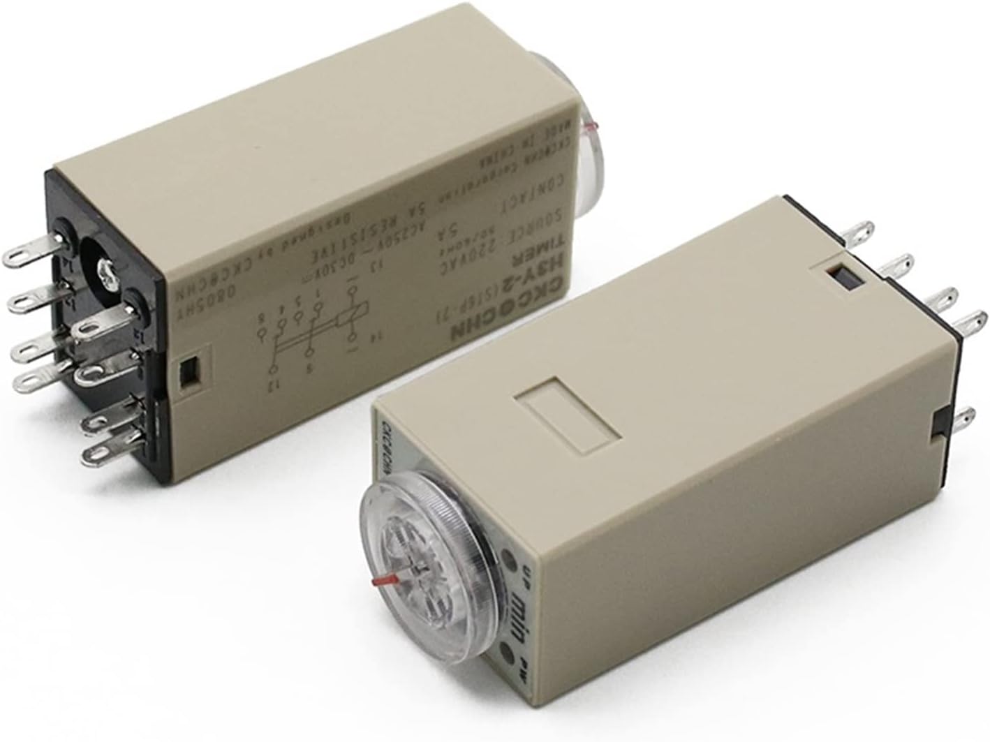 10pcs H3Y-2 AC 220V Delay Timer Time Relay Switch 0-30 Minute/Seconds Adjustable 5A with Base Socket Rotary Knob DPDT (Size : 0-30 Minute)