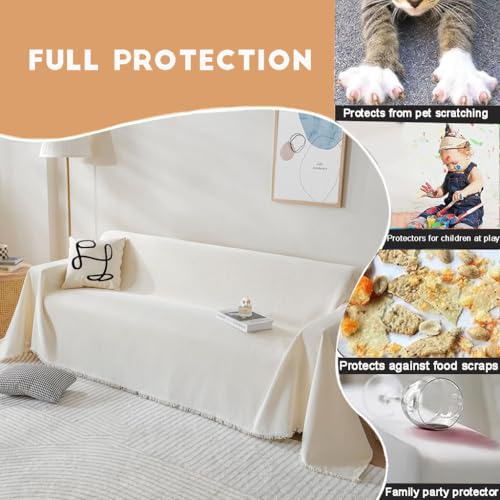 BUSVORES Sofa Überwurfdecke, Chenille Mit Fransen Sofabezug, AntiRutsch Couch Schutz für Haustiere Haare Kinder Hund Katze, Vielseitige Dekorative Sofaüberwurf für Familie(Beige, 230x380 cm)