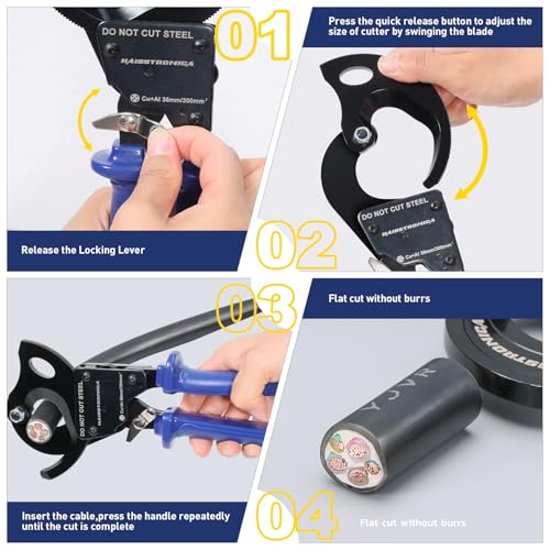 Image of haisstronica Ratchet Cable Cutters,Heavy Duty Wire Cutters for Cutting Electrical Copper & Aluminum Cable Wire Up to 300mm(600 Kcmil)