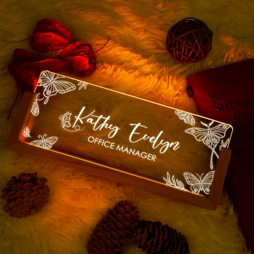 Image of Custom Name Plate for Desk, Personalized Light Up Acrylic Desk Name Plate, Personalized Office Gifts for Boss Coworkers Teacher, Employee Appreciation GIfts, Office Decor for Women Men