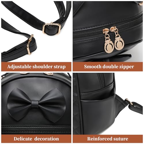I IHAYNER Cute Little Backpack Purse with Bow Mini Backpack for Girls Teen Vegan Leather Pom Backpack Shoulder Bag for Women Black4