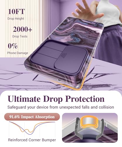 Image of GVIEWIN for Samsung Galaxy S25 Ultra Case, [Slide Camera Cover & Built-in HD Screen Protector] [2 Front Frames] Shockproof Military Grade Protective Marble Phone Case for S25 Ultra 6.9 inch (Quicksand)