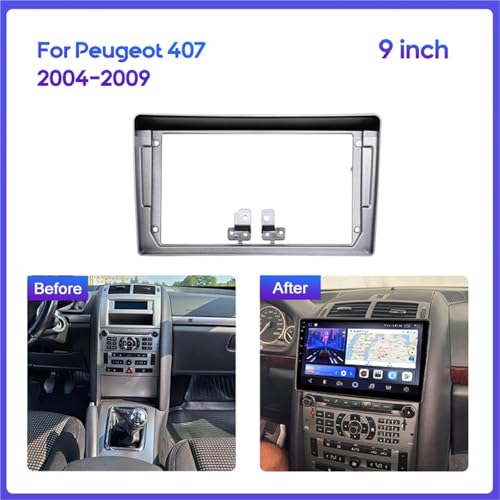 Ramka do radia Rama panelu radia Pasuje do Peugeot 407 2004-2009 2DIN 9-calowa rama radia samochodowego, deska rozdzielcza, GPS, stereo, Android, zestaw montażowy