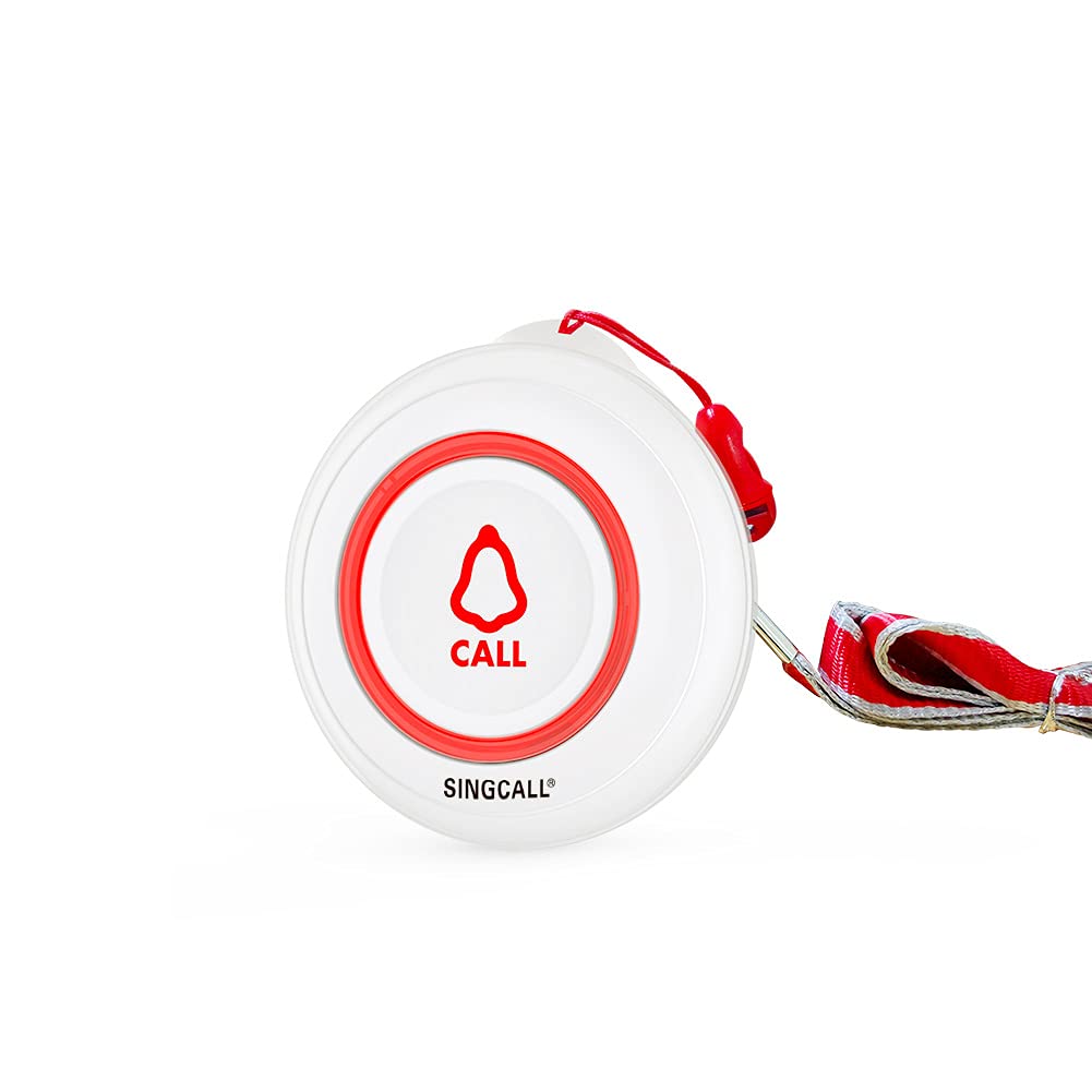 SINGCALL Botón de Llamada Inalámbrica SOS del Buscapersonas del Cuidador System de Alerta de Enfermería para Ancianos / Pacientes / Discapacitados 1 Receptor Móvil 2 Botones de Llamada