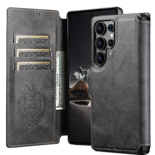 Étui en cuir Samsung Galaxy S25 Ultra noir à rabat amovible premium