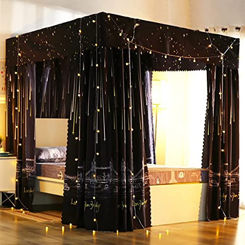 Obokidly Princess 4 Corner Post Bed Curtain Canopy;Windproof Blackout Bed Canopy Mosquito Net Bedroom Decoration For Adults Girls Bed Canopies Child Gift (Black, California King) #TOP3