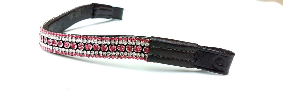 Frontalino a 5 file di strass a forma di curva rosa (integrale, pelle nera)