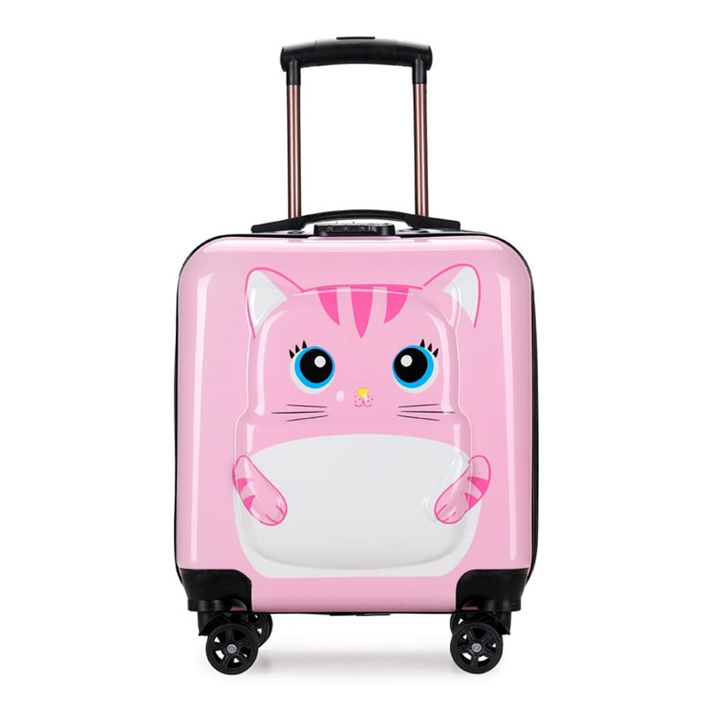 Maleta con Ruedas de Dibujos Animados en 3D para niños y niñas Equipaje de Viaje de 18 Pulgadas con Ruedas universales mudas(Color:Cat)
