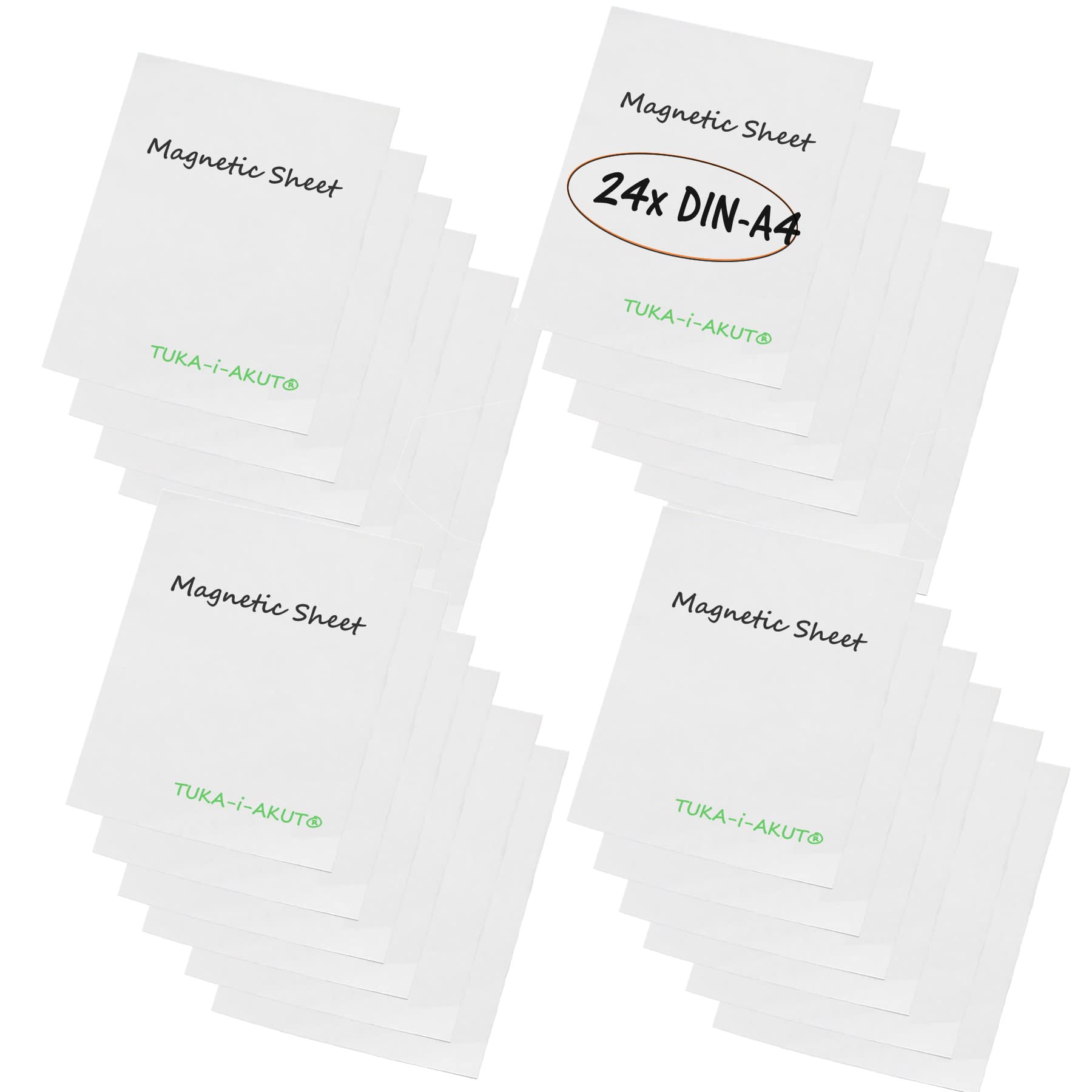 TUKA-i-AKUT 24x A4 Lámina Magnética, Escribir y Recortar, Pizarra Imánde Goma para Enseñanza, Publicitario, Póster, Etiqueta. Pizarra Magnética Borrable Reescribible, Juego de 24 en Blanco TKD9040