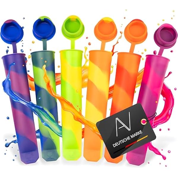 AVANA Wielokrotnego użytku formy do lodów z silikonu (6 sztuk) Formy do lodów na patyku Ice Pop Maker Formy do robienia lodów wodnych BPA Free - Kolorowe