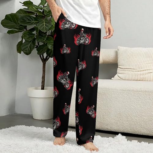 A Skull on Motorcycle Flames Men's Pajama Pants Lightweight Pjs Bottoms Sleep Lounge Pant with Pocket Drawstring4