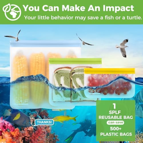 SPLF 12 Pack Dishwasher Safe Reusable Bags, Leakproof Reusable Freezer Bags, BPA Free Food Storage Bags for Lunch, Meal Prep, Marinate, Veggies, Travel - 2 Gallon 5 Sandwich 5 Snack - Thumbnail 3