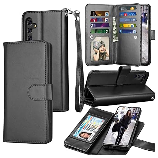 Capa para Galaxy A13 5G, Capa carteira Galaxy A13 5G, Capa tipo carteira Tekcoo de luxo couro PU dinheiro slots para cartão de crédito capa flip [Capa dura magnética destacável] Suporte para Samsung A13 5G [Preto]