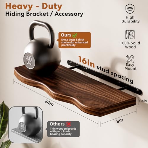 Organic Wavy Edge Floating Shelves,Hidden Brackets,2 Pack 24 in - Image 3