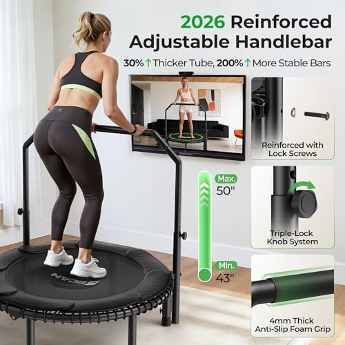 BCAN BT2 40" Rebounder Trampoline for Adults, Indoor, 450lbs,Bungees Rebounder for Adults, Adjustable Handlebar, Quiet Mini Exercise Trampoline for Indoor Workout, Low-Impact|FED Fitness Black - image 5