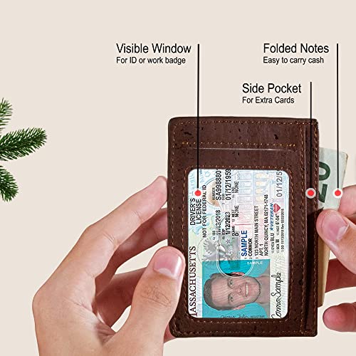 Cork Card Holder Men - Cork Wallet - Vegan Leather - Minimalist Slim Front Pocket RFID4