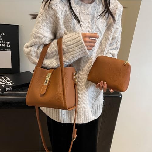Genuine Leather Bucket Bag for Women with Zipper Closure Handbag Adjustable Shoulder Strap Crossbody Bag Stylish Shoulder Bag4