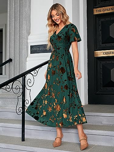 Simplee Women’s V Neck Velvet Maxi Dress Short Sleeve Empire Waist Long Formal Dress for Wedding Guest3