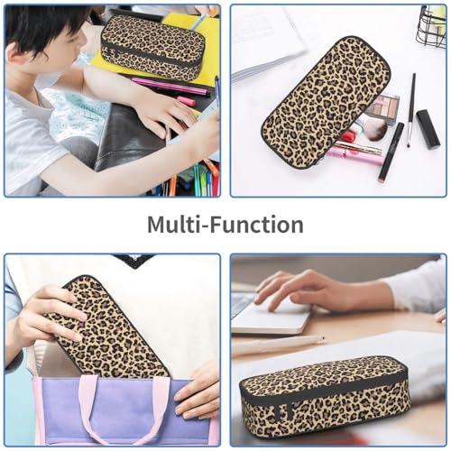 Image of Perinsto Leopard Print Pencil Case Big Capacity Multi Compartment Stationery Box Pencil Pouch Holder Desk Organizer For School Office Home