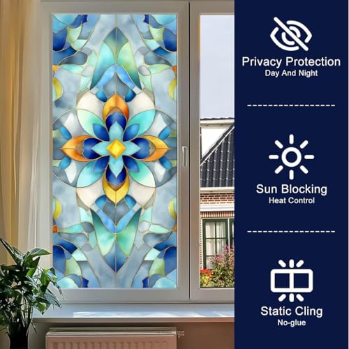 Película decorativa para ventana 17.5x38.3 pulgadas azul retro miniatura 6