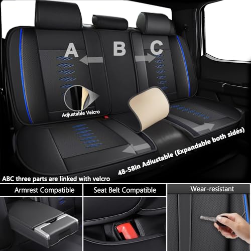 Image of Car Seat Covers for Neon,for Dodge Neon 2000-2005,Leather Full Set Seat Covers,Airbag-Compatible Car Seat Protectors,Waterproof Seat Cover for Cars(Black+Blue,5PCS /with Pillows)