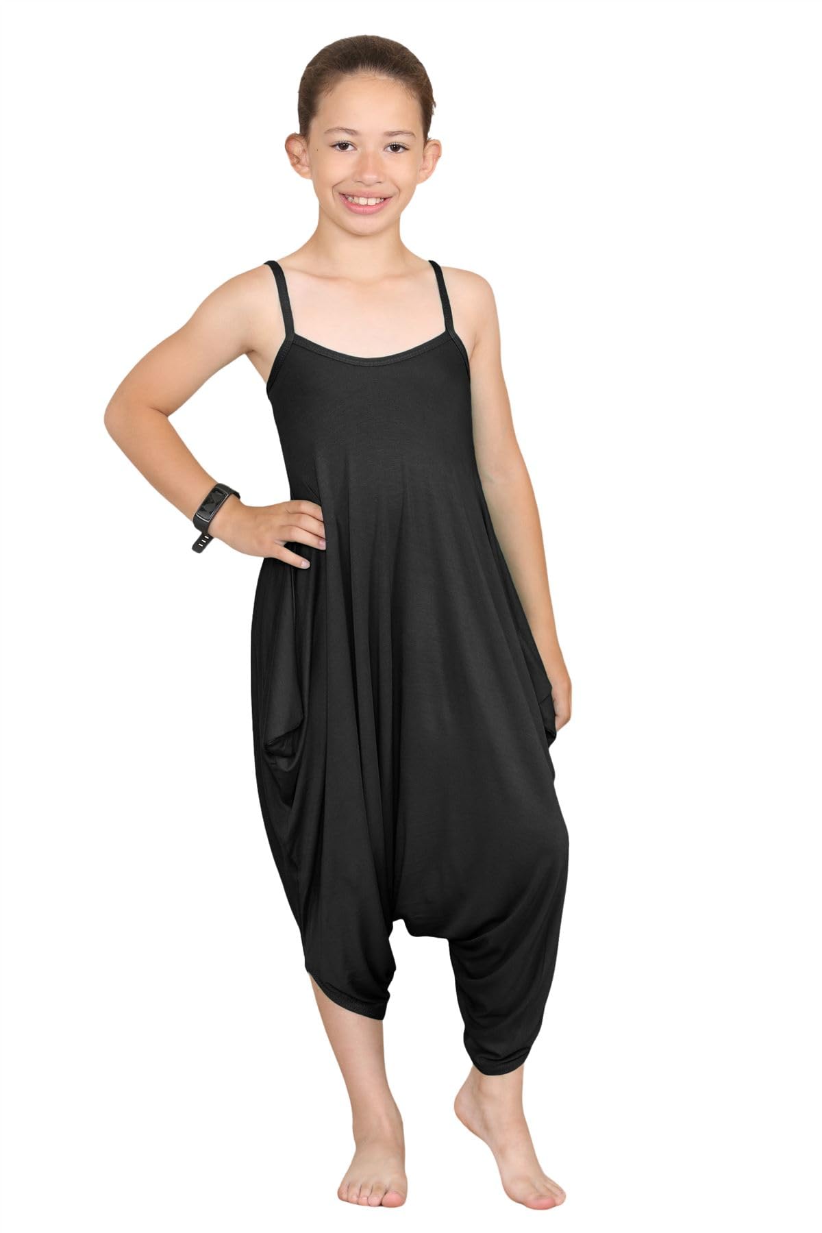 Hamishkane Girls Black New Kids Cami Jumpsuit Italian Drape Baggy Plain Lagenlook Romper Playsuit