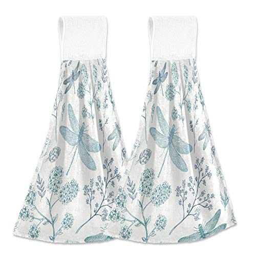 Boccsty Blue Dragonfly Hanging Kitchen Towels 2 Pieces Spring Summer Autumn Winter Absorbent Hand Towel Loop Dish Cloth Tie Towels Tea Bar Towels For Bathroom Farmhouse Housewarming Tabletop Home #TOP17
