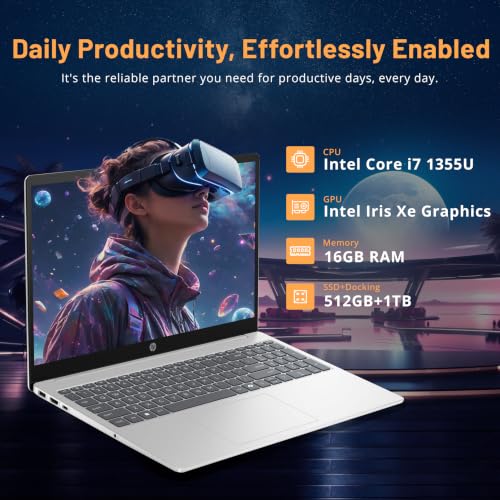 Image of HP 15.6 inch FHD Touchscreen Business Laptop, Intel i7-1255U, 16GB RAM, 512GB PCIe SSD, Intel Iris Xe Graphics, Num Pad, Webcam, Windows 11 Pro, Natural Silver, 32GB Hotface USB Card