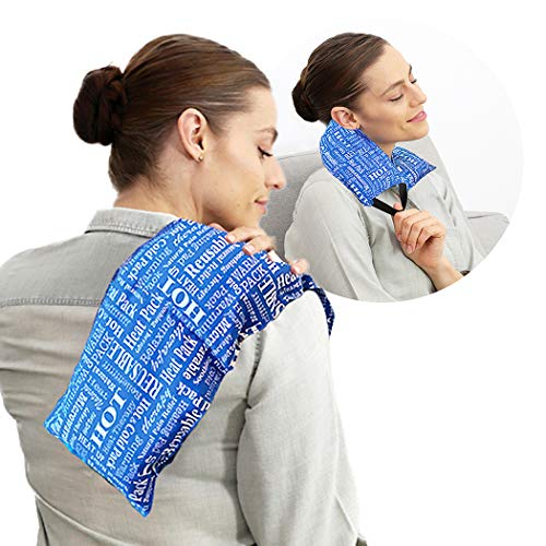 Hot Pockets All Purpose Microwavable Rice Heating Pad for Neck and Shoulders Pain Relief - 3 Pockets Hot and Cold Pack of Rice Bags for Heat Therapy with Washable Cover - American Brand (Blue Words)