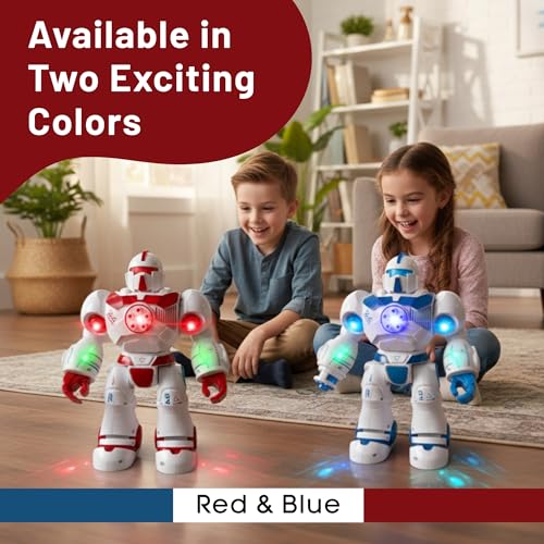 Image of Lilplay Robot Toy for Kids with Shooting Bullets, Action Robot with Lights & Music, 360 Moving Battery Operated Toy Figure with AI Eyes, Birthday Gift for Boys & Girls (Red)