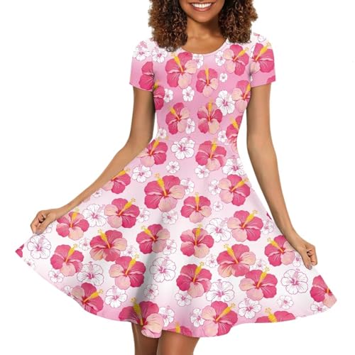 Image of HUGS IDEA Womens Puffy Swing Midi Dress Round Neck Short Sleeve Party A-Line Dresses