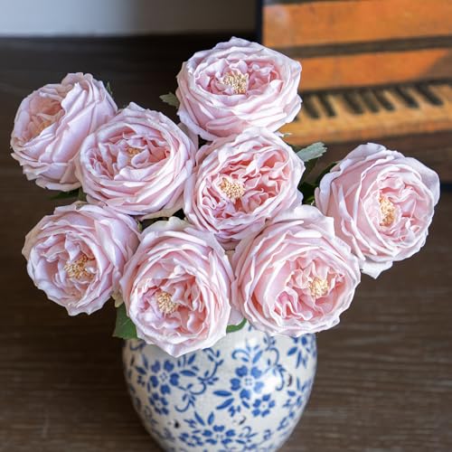 DUYONE Fake Flowers for Decoration Home Decor Real Touch Artificial Flowers Austin Rose Peony Latex Fake Flower Living Room Decoration Vivid Pink Roses Peonies (Light Pink 4pcs)