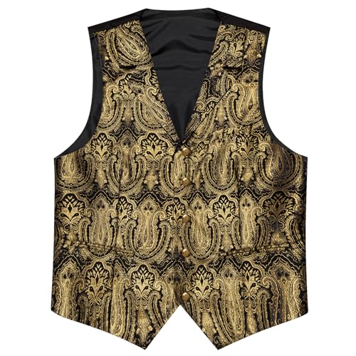 Image of Barry.Wang Mens Silk Lapel /Shawl Collar Vest Tie Sleeve Holder Set Formal /Casual Paisley Vests Wedding Tuxedo Waistcoat