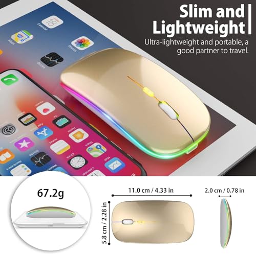 Image of LED Wireless Mouse, Slim Silent Mouse 2.4G Portable Mobile Optical Office Mouse with USB & Type-c Receiver, 3 Adjustable DPI Levels for Notebook, PC, Laptop, Computer (Gold)