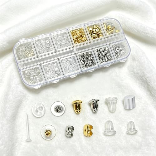 Image of 620 Pcs 12 Styles Earring Backs, iBayam Earring Backings for Studs Multiple Styles Earring Back Clips Earring Backs Metal Rubber Plastic Secure Earring Backs for Safety