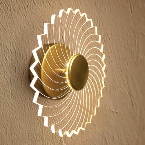 Image of Spiral Pattern 3-in-1 LED Wall Light Decorative Lamp with Golden Center Artistic Accent Lighting for Living Room Bedroom Hallway & Home Decor (Lucent Nest Wall Lights, Pack of 2)