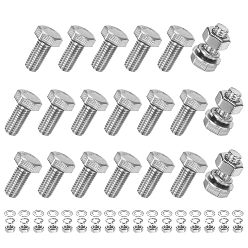 M METERXITY 20-Pack Hex Head Screw Bolt with Nuts Flat &amp; Lock Washers M8x16mm Stainless Steel Bolts and Nuts Kit Fully Threaded Metric Bolt Assortment for Equipment/Machinery