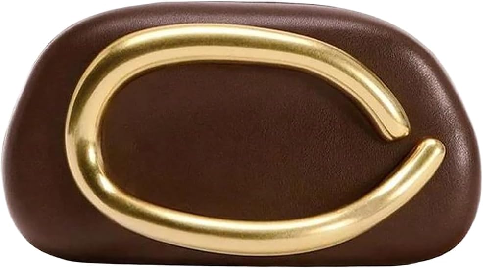 Women PU Leather Metal Handle Handbag Trendy Commuting Compact Stone Purse Hand-held Causal Shoulder Clutch Bag