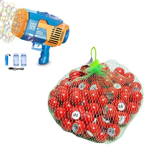 Fulercni Upgraded 132 Holes Bubble Machine Gun,Bazooka Bubble Machine,Rocket Bubble Gun Bubble Machine,Summer Toys Bubble Blaster Maker for Kids, Wedding,Raffle Balls Number Set (1-100)